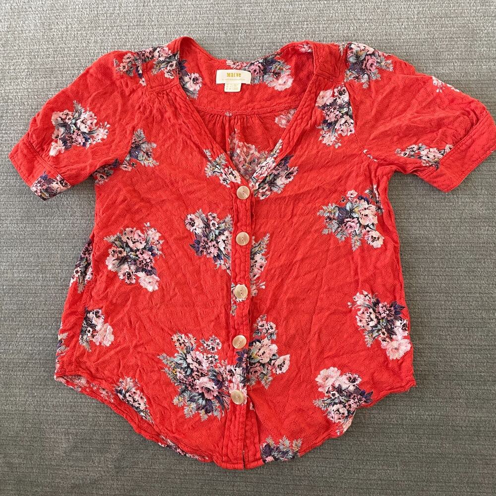 Anthropologie Maeve Button Down Top Womens 0 Floral V Neck Cottagecore Classic
